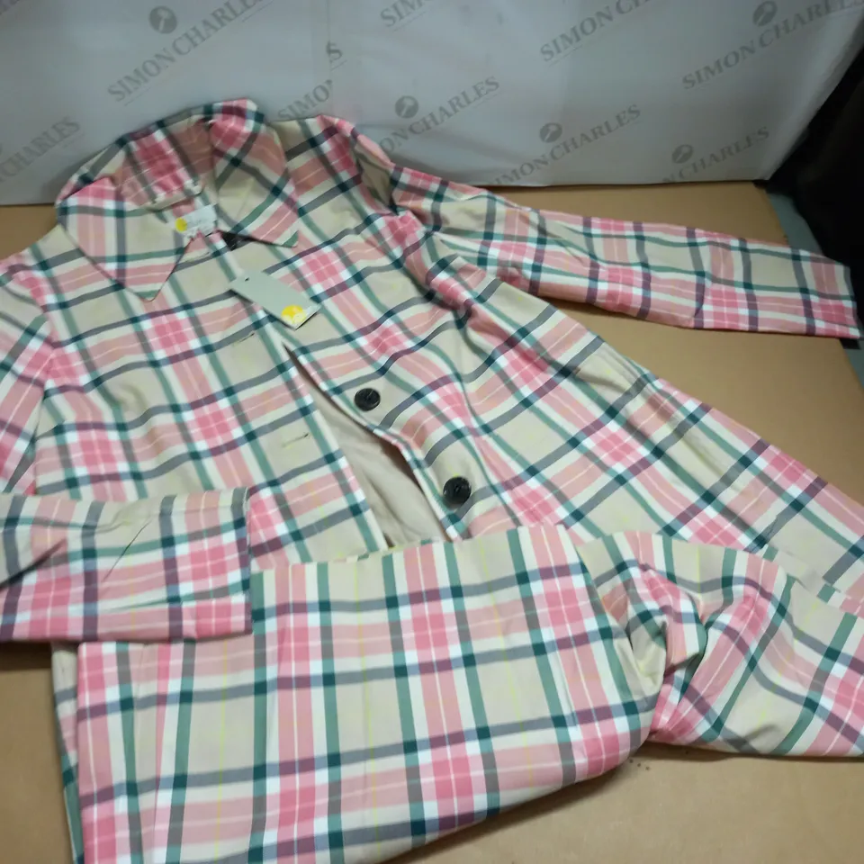BODEN PINK CHECK BUTTON FRONT COAT - UK 8