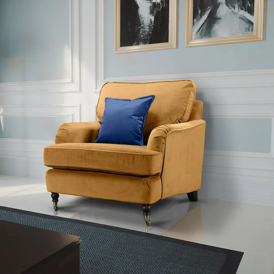 BOXED MARCANTONIO UPHOLSTERED ACCENT CHAIR IN GOLD COLOUR