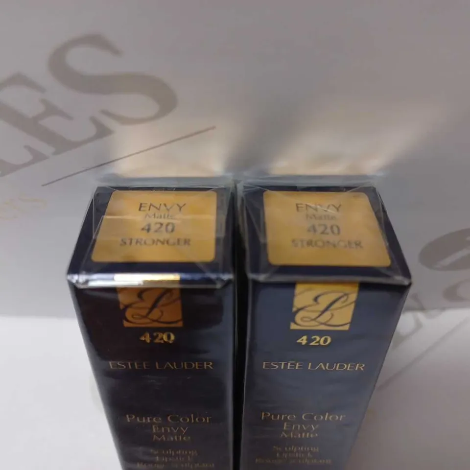 LOT OF 2 ESTEE LAUDER PURE COLOUR ENVY MATTE LIPSTICKS - #420 STRONGER 