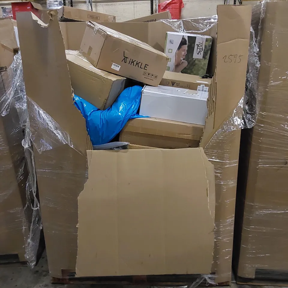 PALLET TO CONTAIN ASSORTED HOUSEHOLD ITEMS AND CONSUMER PRODUCTS. INCLUDING ELECTRIC HEATED UNDER BLANKET, TOILET RISER, TUMBLER HEAT PRESS ETC