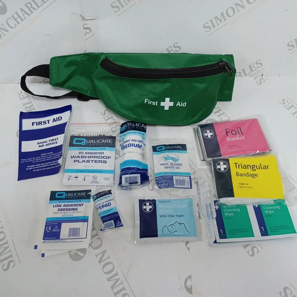 FIRST AID KIT TO INCLUDE BANDAGE, DRESSING, EYEPAD, ETC