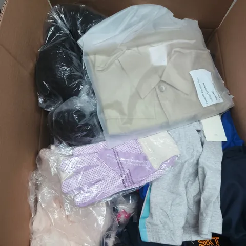 LARGE BOX OF APPROXIMATELY 25 ASSORTED CLOTHING ITEMS IN VARIOUS COLOURS, STYLES AND SIZES - COLLECTION ONLY