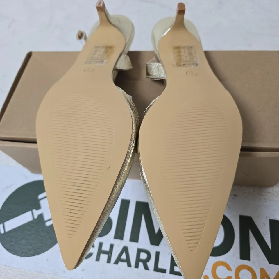 BOXED KIDDERMINSTER SANDAL HEEL SHOES, GOLD - UK SIZE 6