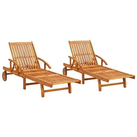 BOXED SET OF 2 SOLID ACACIA WOOD SUN LOUNGERS 