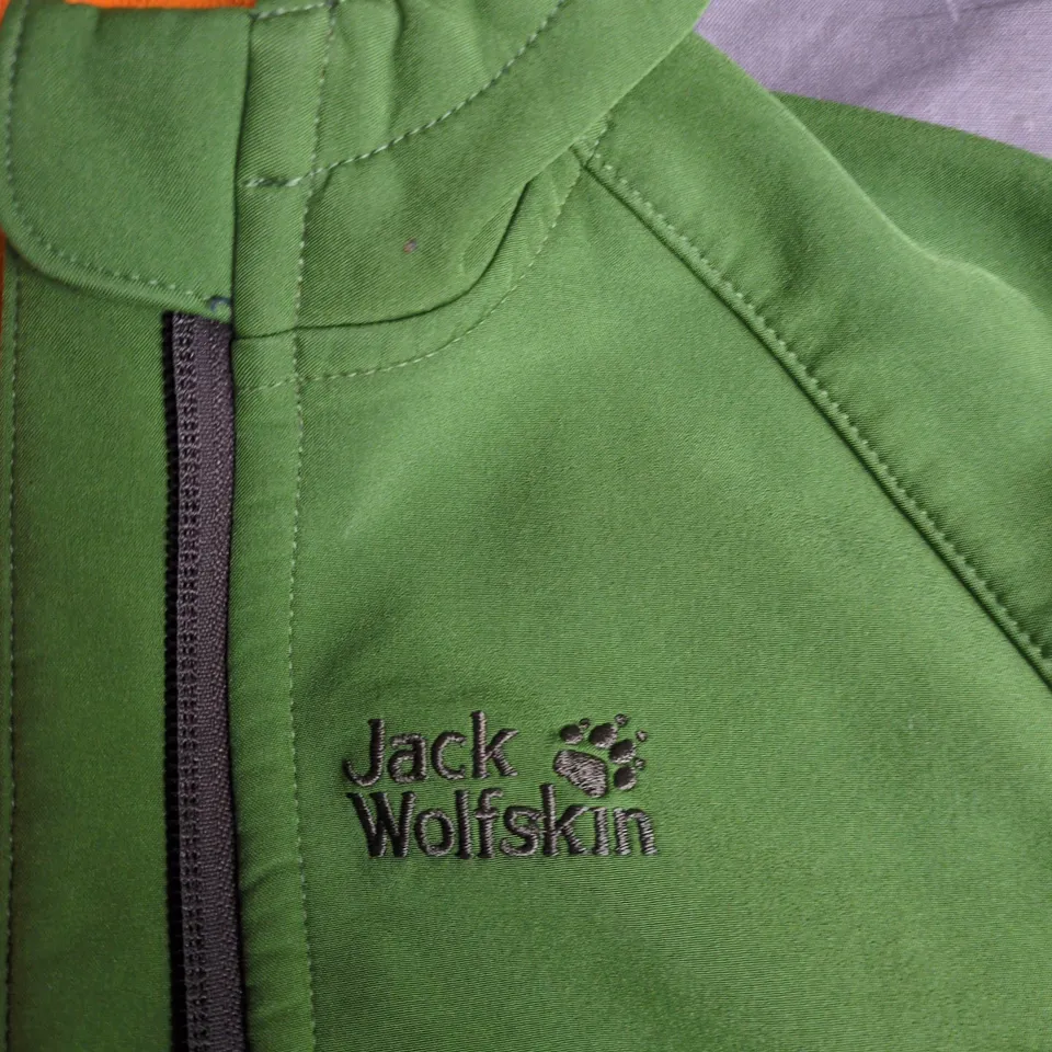 JACK WOLFSKIN KIDS' JACKET – GREEN WITH ORANGE FLEECE LINING, UK 3-4 (EU 164)