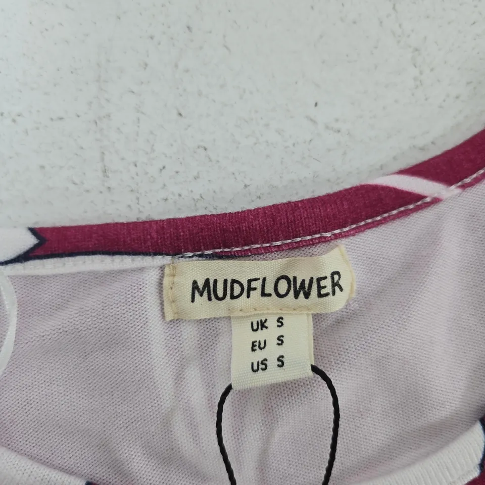 MUDFLOWER WOMEN'S FLORAL TOP – PINK/MAGENTA WITH WHITE FLOWER PRINT, UK SIZE S