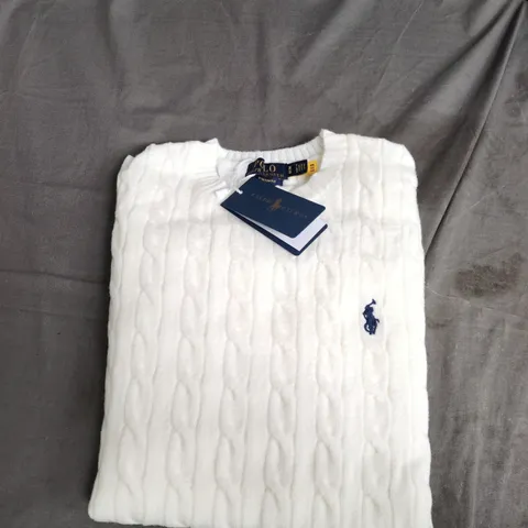 POLO RALPH LAUREN WHITE KNIT SWEATER –  UK M