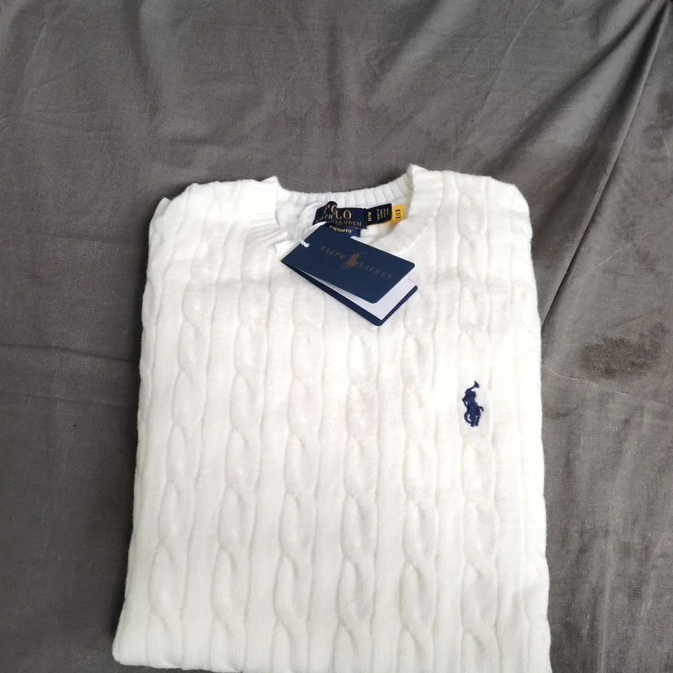 POLO RALPH LAUREN WHITE KNIT SWEATER –  UK M