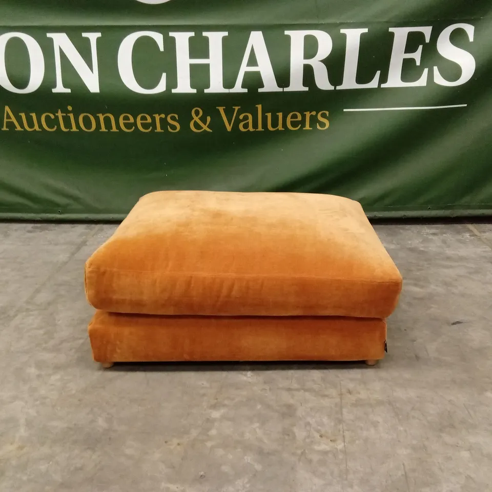 DESIGNER LARGE RECTANGULAR ORANGE FABRIC FOOTSTOOL