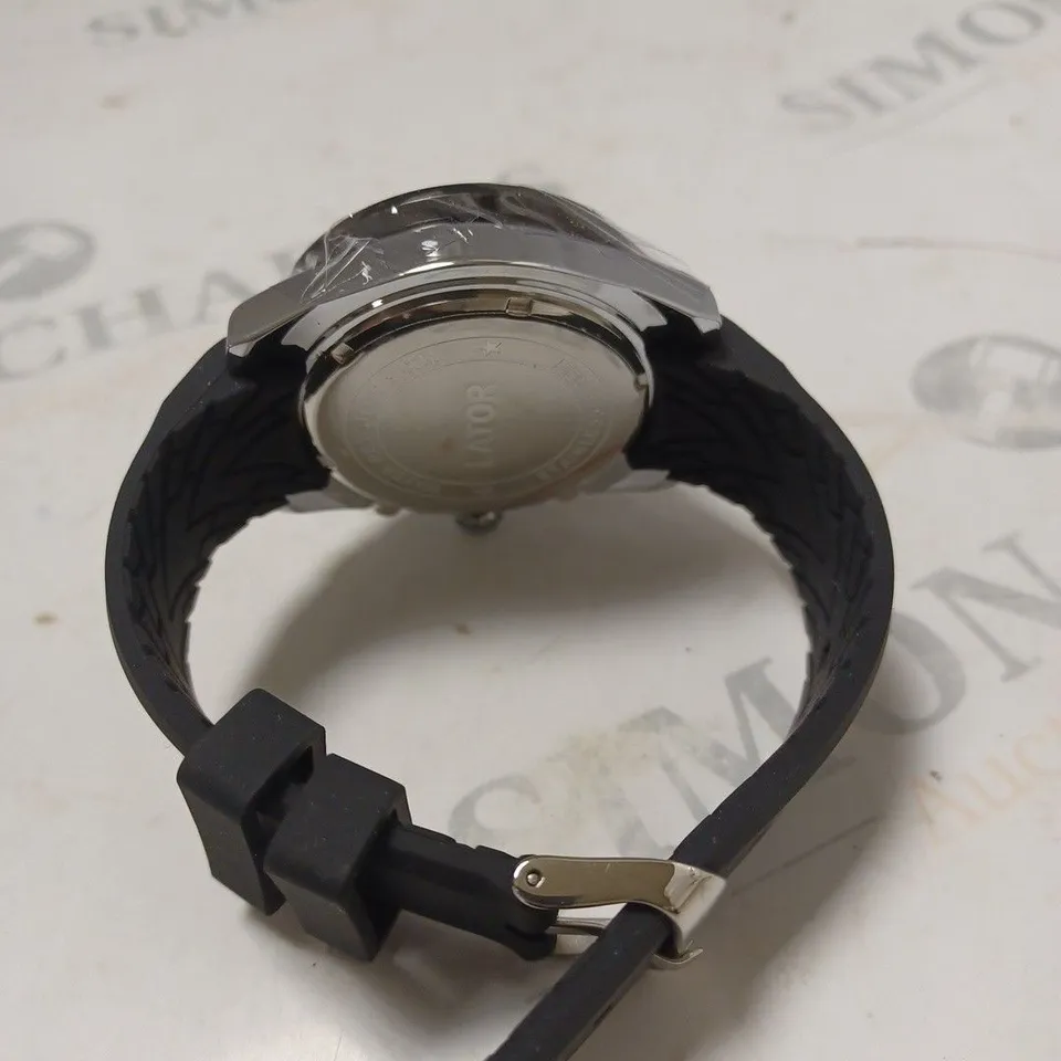 MEN’S LATOR CALIBRE L2842 CHRONOGRAPH WATCH – PREMIUM RUBBER STRAP – SILVER COLOUR CASE - BLACK DIAL & BEZEL – CHRONOGRAPH MOVEMENT