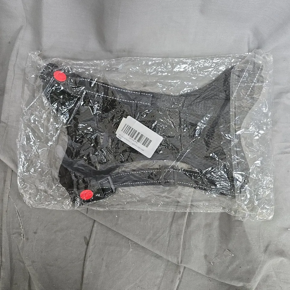 BLACK ADJUSTABLE DOG HARNESS WITH WHITE STITCHING