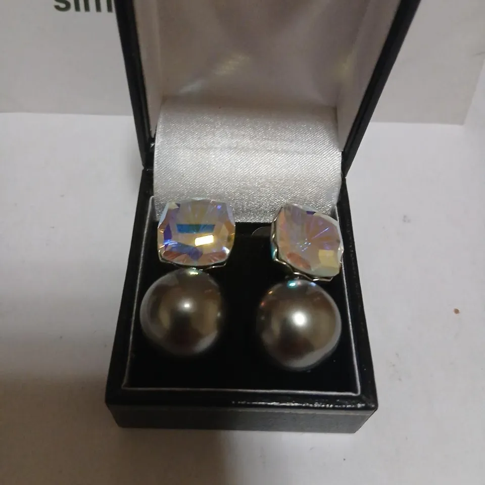 BUTLER & WILSON SQUARE CRYSTAL AND FAUX PEARL EARRINGS
