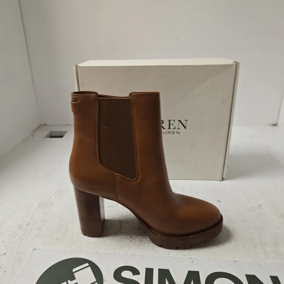 LAUREN RALPH LAUREN BROWN LEATHER ANKLE BOOTS – WOMEN'S CHELSEA-STYLE - EUR 40