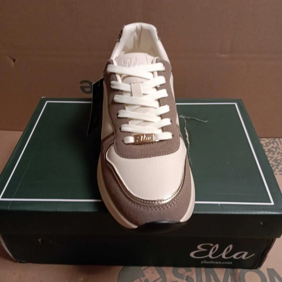 BOXED PAIR OF ELLA SIGNATURE NEVADA MOCHA SNEAKERS - WOMEN'S, UK 8 
