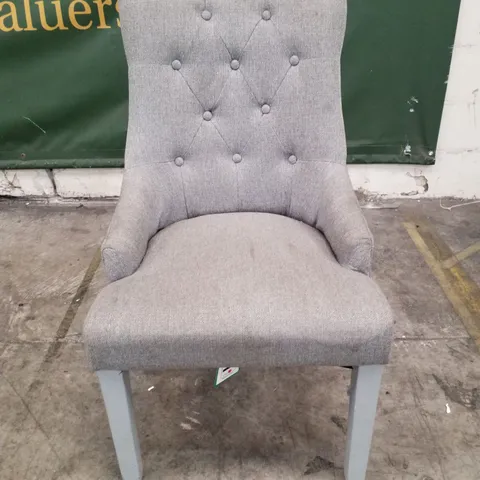 DUKE SLATE FABRIC BUTTON BACK DINING CHAIRS (GREY OAK LEG)