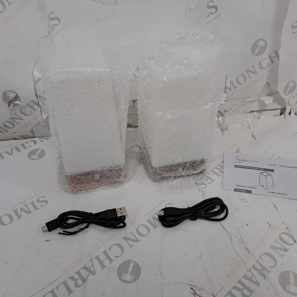 AURAGLOW SET OF 2 WIRELESS PIR HALLWAY LED NIGHT LIGHTS RECHARGEABLE VERS