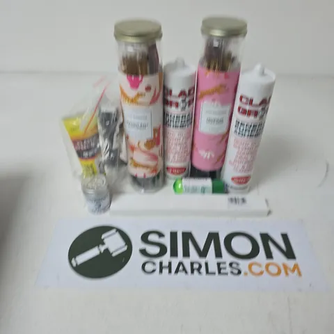 APPROXIMATELY 12 ASSORTED HOUSEHOLD ITEMS TO INCLUDE CLAD GRIP GENERAL EXPLOSIVE ADHESIVE, PLASTIC STEEL MUD, WATER PURIFICATION TABLETS FOR FISH TANK, ETC