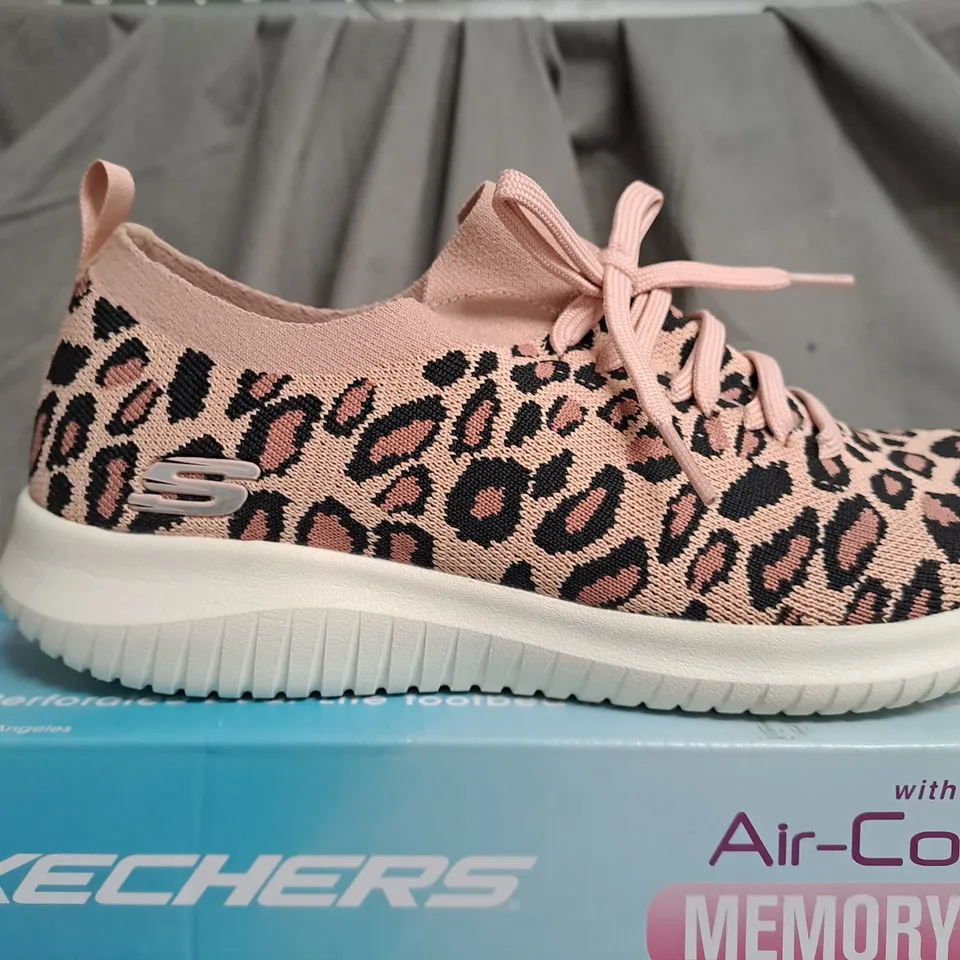 BOXED PAIR OF SKECHERS ANIMAL PRINT AIR COOLD TRAINERS - SIZE 6