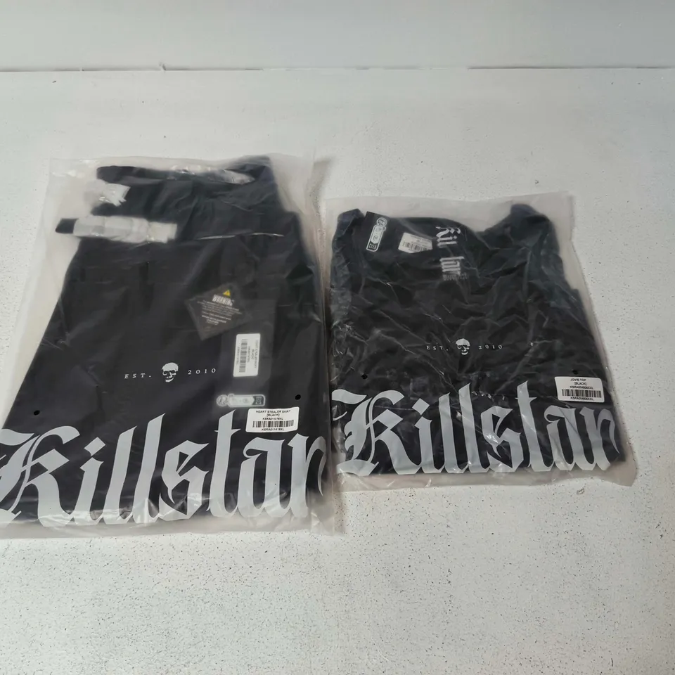 LOT OF APPROXIMATELY 50 BRAND NEW KILLSTAR CLOTHING ITEMS INCLUDES JOVIE TOPS AND HEART STEALER SKIRTS - VARIOUS SIZES