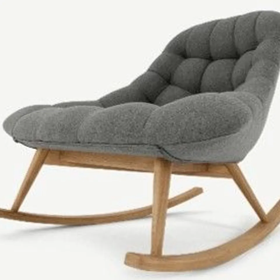 BRAND NEW BOXED MADE.COM KOLTON ROCKING CHAIR, MARL GREY FABRIC & OAK LEGS (1 BOX)