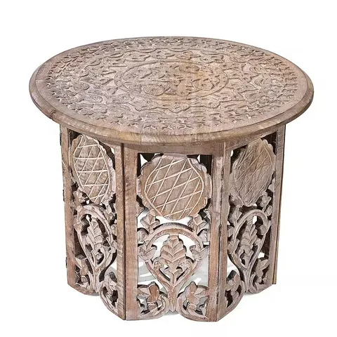 NAKKASHI HAND CARVED MANGO WOOD TABLE (SIZE 68X68X51CM)