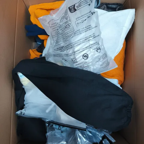 LARGE BOX OF APPROXIMATELY 25 ASSORTED CLOTHING ITEMS IN VARIOUS COLOURS, STYLES AND SIZES - COLLECTION ONLY