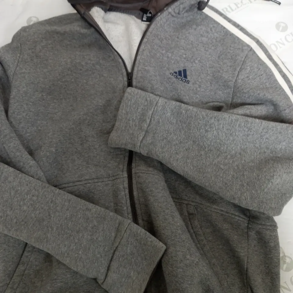 ADIDAS GREY ZIP UP JACKET WITH HOOD - SIZE UNSPECIFIED