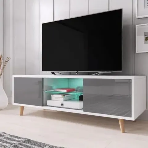 BOXED VIVALDI SWEDEN TV CABINET WITH LED - WHITE/GREY GLOSS | 45 X 140 X 42cm (1 BOX)