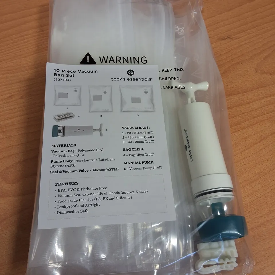 LOT OF 24 10-PIECE BOXES OF COOKS'S ESSENTIALS VACUUM BAG SETS