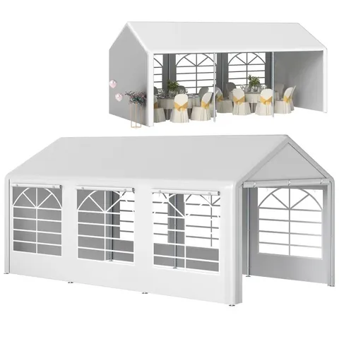 BOXED OUTSUNNY 6M X 3M GARDEN GAZEBO MARQUEE WEDDING SHELTER LEVEL 4 WIND PROTECTION, WHITE (2 BOXES)