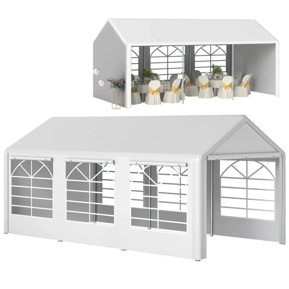 BOXED OUTSUNNY 6M X 3M GARDEN GAZEBO MARQUEE WEDDING SHELTER LEVEL 4 WIND PROTECTION, WHITE (2 BOXES)