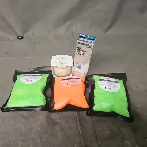 APPROXIMATELY 10 ASSORTED HOUSEHOLD ITEMS TO INCLUDE SCENTED CANDES, BULBS, SIZZLERS TEALIGHT SALT, ETC - COLLECTION ONLY