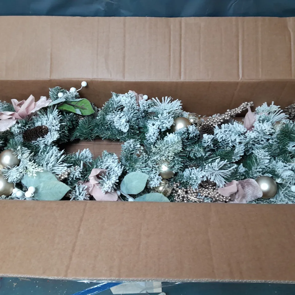 BOXED FROSTED ROSE SWAG CHRISTMAS GARLAND - COLLECTION ONLY