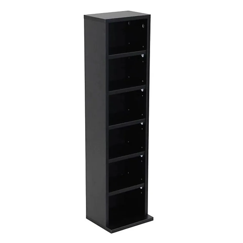 BOXED OYPLA 6 TIER BLACK WOODEN CD GAME BOOK SHELF STORAGE TOWER RACK