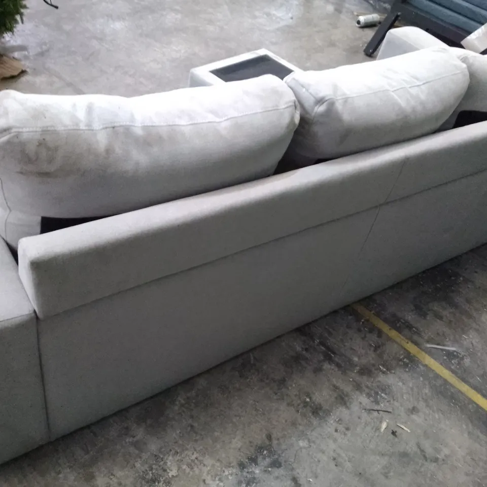 QUALITY DESIGNER 3 SEATER SOFA WITH FOOTREST - (LIGHT GREY FABRIC (MISSING CUSHIONS)