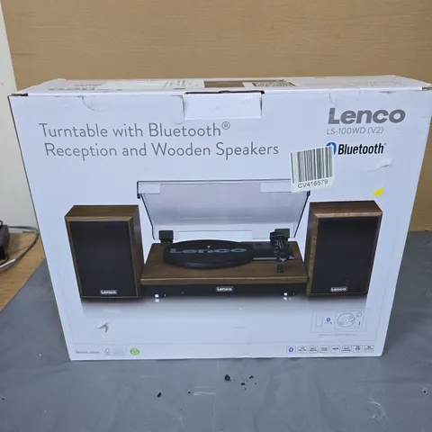 LENCO LS-100WD (V2) TURNTABLE WITH BLUETOOTH RECEPTION, WOODEN SPEAKERS – BOXED