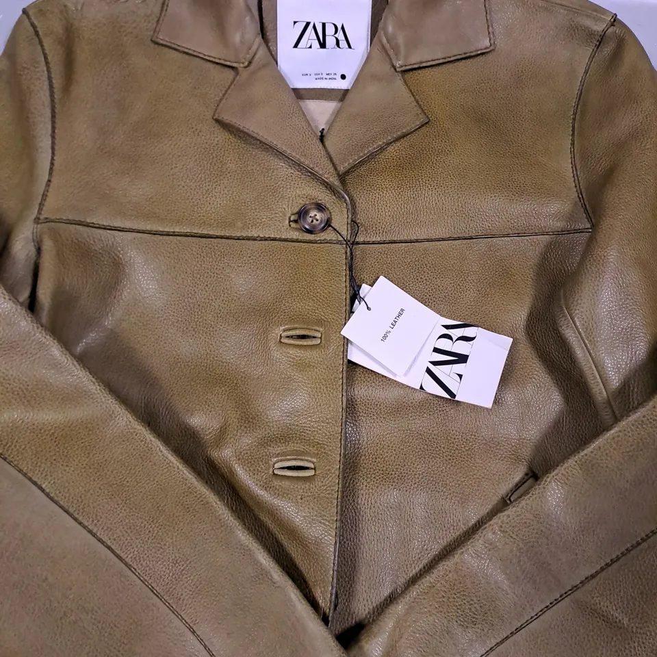 ZARA LEATHER JACKET IN DARK MUSTARD COLOUR SIZE SMALL