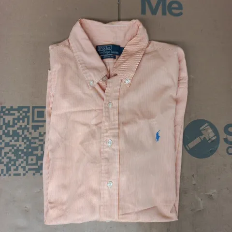POLO RALPH LAUREN SHORT SLEEVE BUTTON-UP SHIRT IN ORANGE STRIPE SIZE XL