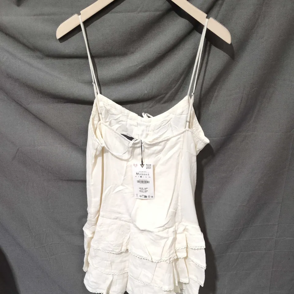 ZARA WHITE TIERED SLIP DRESS, SIZE M
