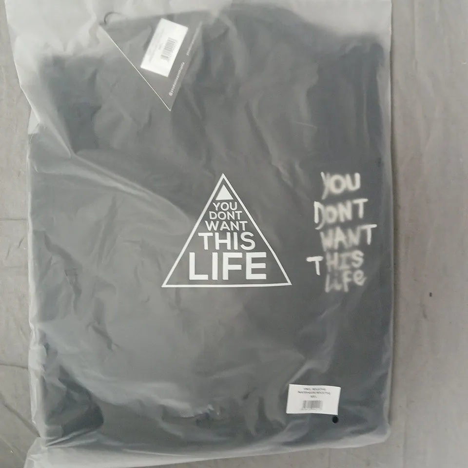 BOX OF APPROXIMATELY 18 YOU DON'T WANT THIS LIFE REFLECTIVE PAINTER HOODIES IN BLACK - SIZES VARY, BUT MAINLY LARGE