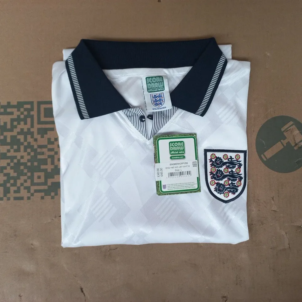 SCORE DRAW RETRO ENGLAND 1990 HOME FOOTBALL JERSEY SIZE LARGE