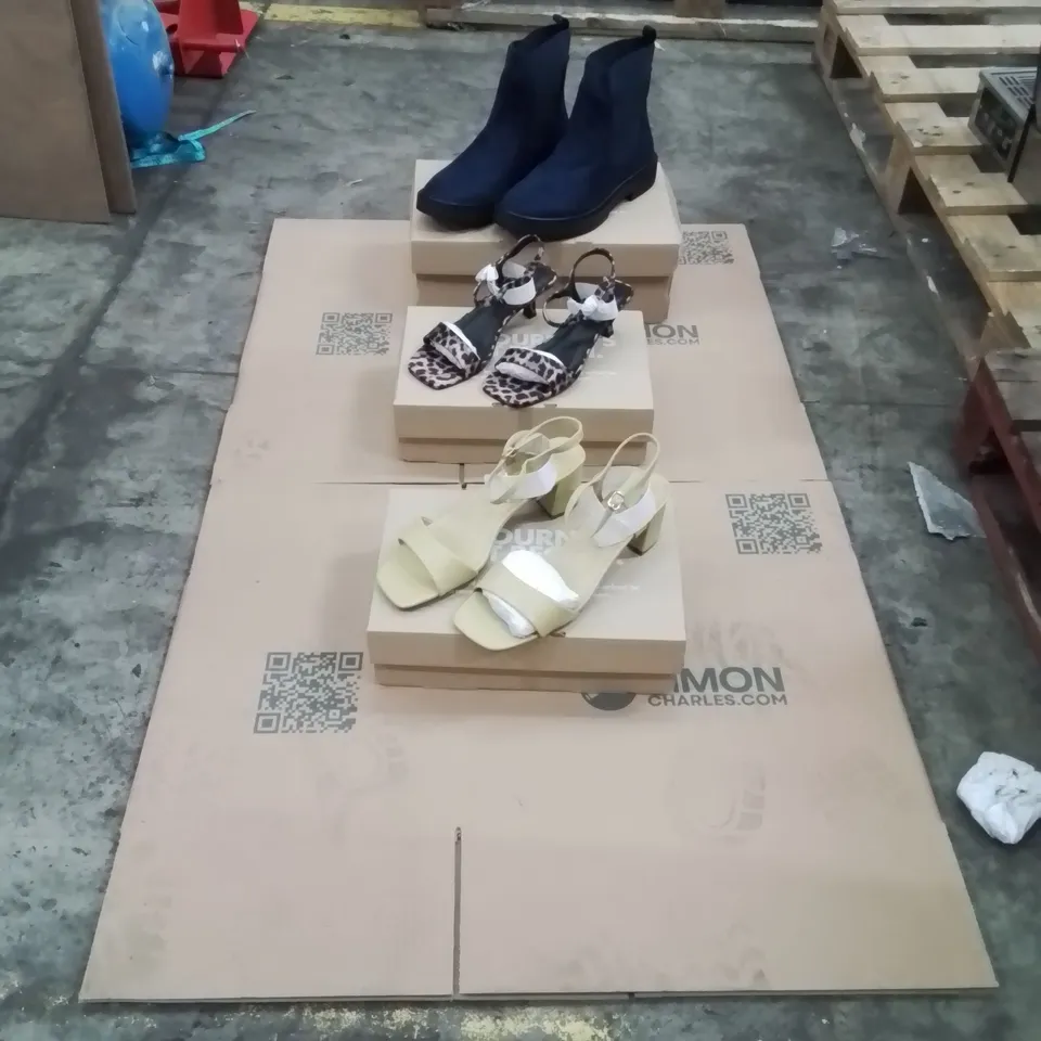 PALLET CONTAINING APPROXIMATELY 88X ASSORTED BRAND NEW DESIGNER SHOES INCLUDING: JD WILLIAMS BLUE BOOTS, JD WILLIAMS LEOPARD PRINT HEELS, JD WILLIAMS YELLOW PLATFORM
