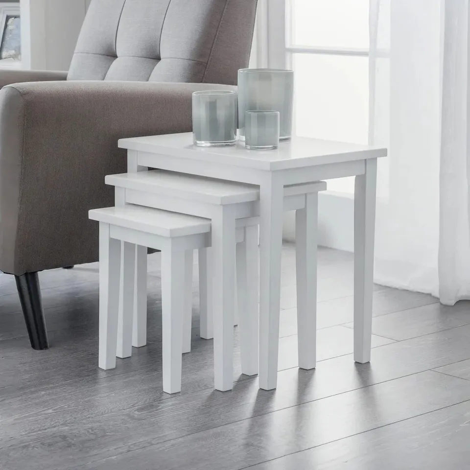 BOXED ELVINA SOLID WOOD NESTING TABLES - WHITE WASH (1 BOX)