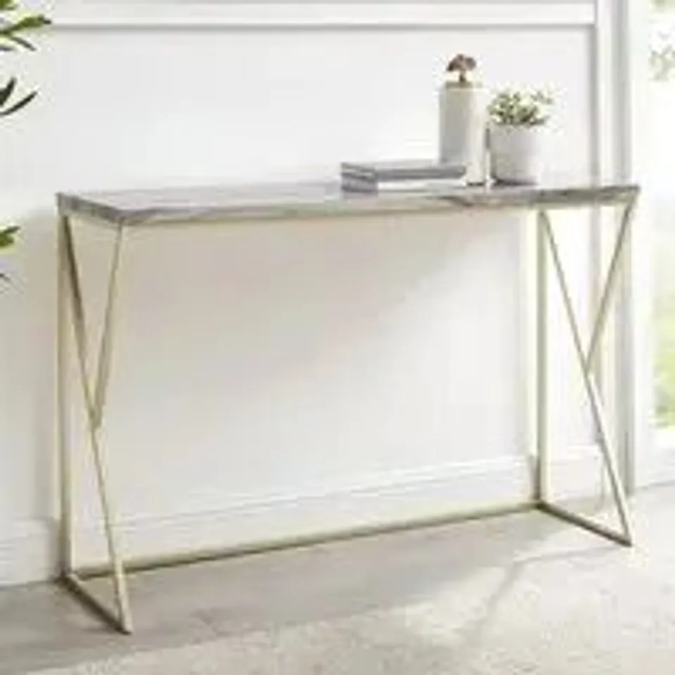 BRAND NEW BOXED WALKER EDISON HELSINKI GREY FAUX EFFECT MARBLE CONSOLE TABLE WITH GOLD FRAME (1 BOX)