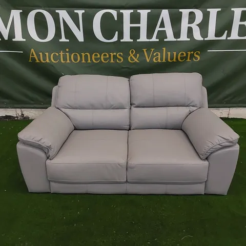 DESIGNER FAUX LEATHER 2-SEATER SOFA IN LIGHT GREY 