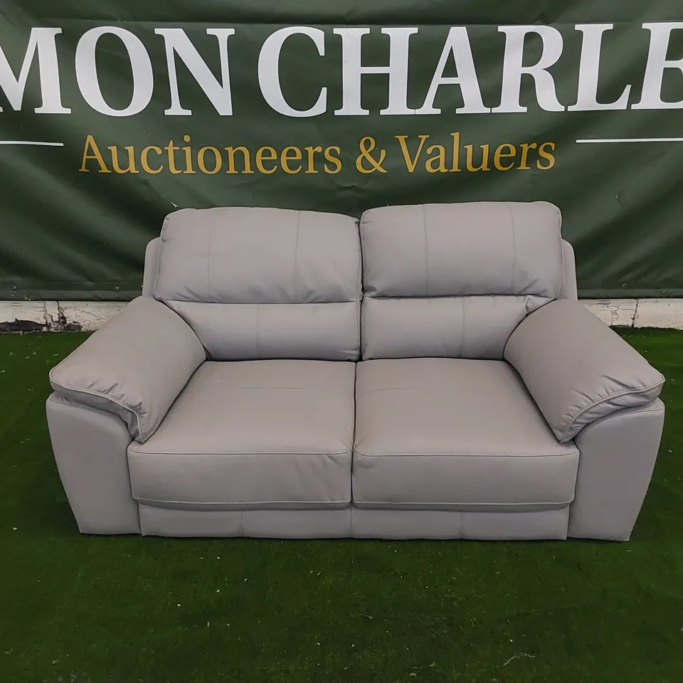 DESIGNER FAUX LEATHER 2-SEATER SOFA IN LIGHT GREY 