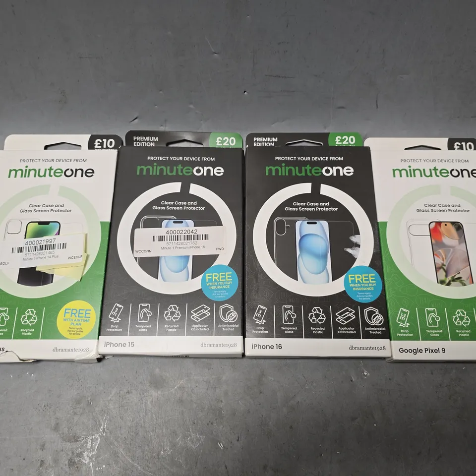 BOX OF APPROXIMATELY 22 ASSORTED ITEMS TO INCLUDE - MINUTE ONE IPHONE 16 CLEAR CASE ,  MINUTE ONE GOOGLE PIXEL 9 CLEAR CASE ,  MINUTE ONE IPHONE 15 CLEAR CASE ETC 