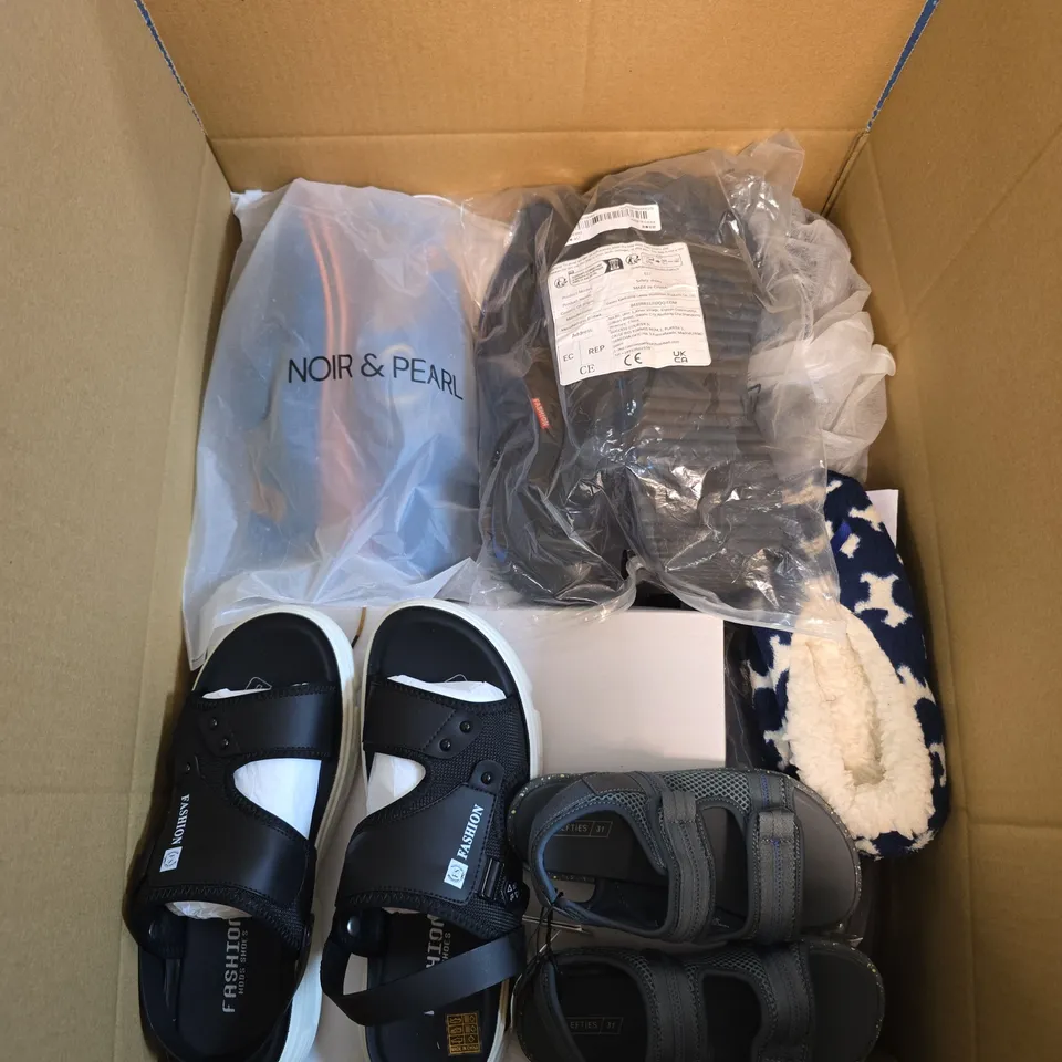 BOX OF APPROXIMATELY 30 ASSORTED SHOES IN VARIOUS COLOURS, STYLES AND SIZES