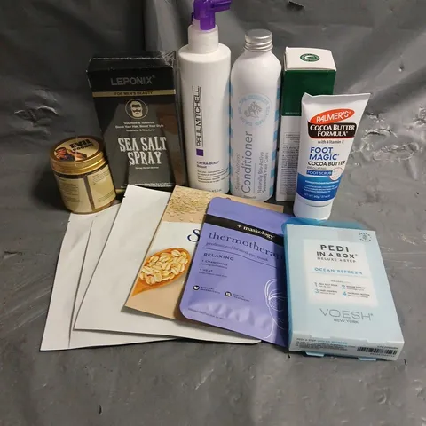 APPROXIMATELY 20 ASSORTED HEALTH & BEAUTY PRODUCTS TO INCLUDE SOME BY MI MIRACLE TONER, PALMER;S FOOT MAGIC COACOA BUTTER, SEA SALT SPRAY, ETC