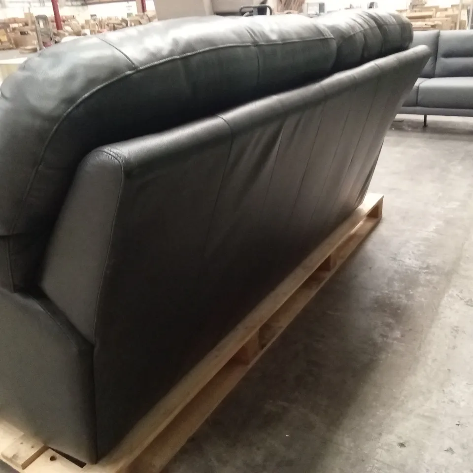 DESIGNER 3 SEATER LEATHER SOFA - SLATE GREY